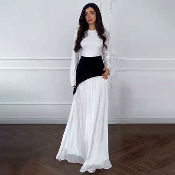 2025 New Solid Color Long-Sleeved Collar Splicing Body-Body-Suited And Hip Dress